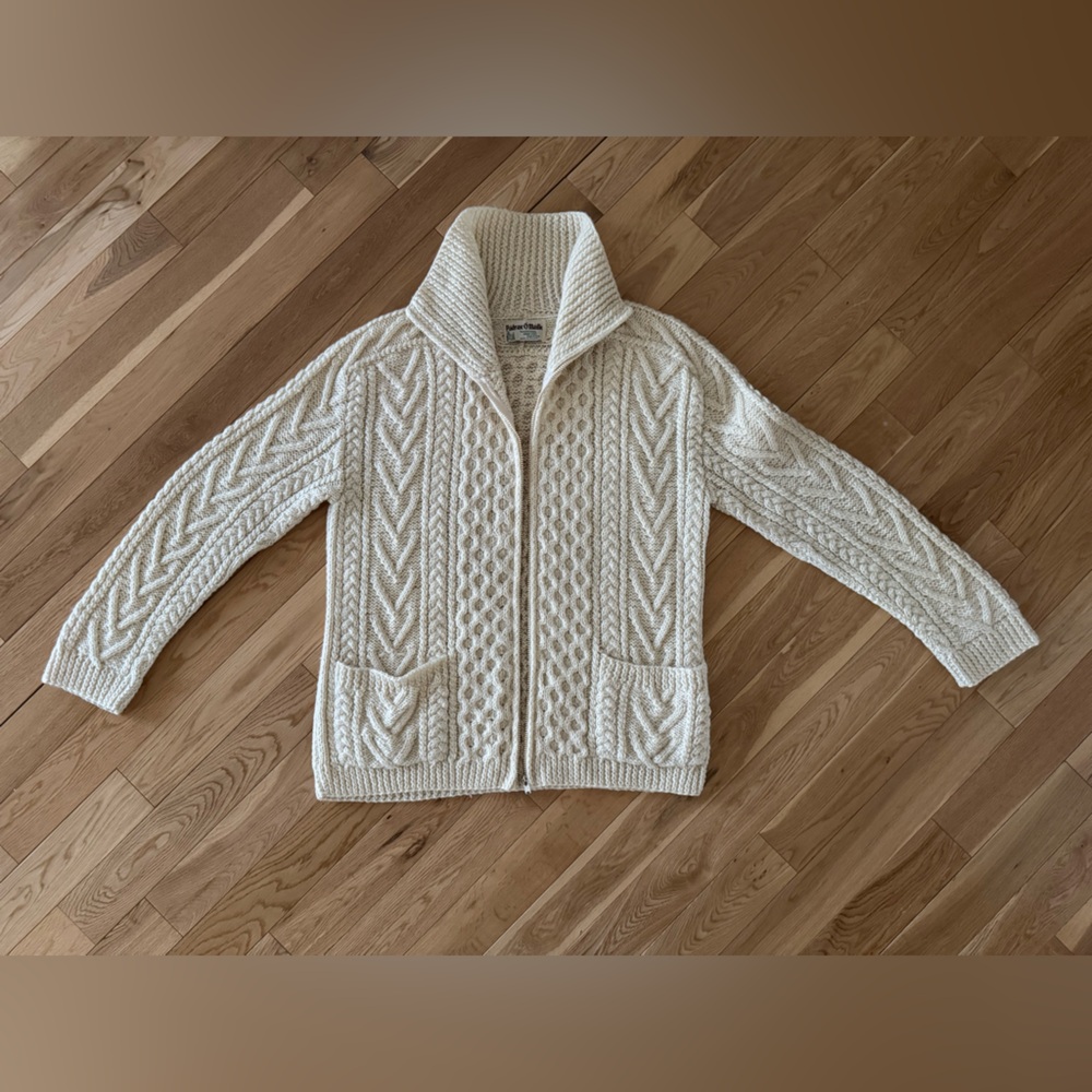 Vintage Aran Padraic O’Maille hand knit handmade wool fisherman cable sweater